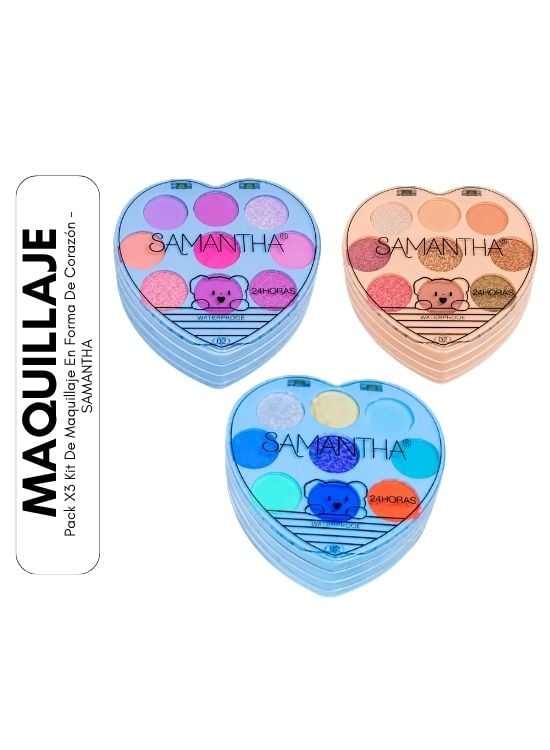 PACK X3 KIT DE MAQUILLAJE EN FORMA DE CORAZÓN - SAMANTHA - 1