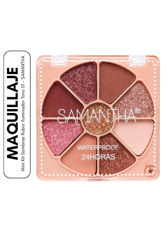 MINI KIT SOMBRAS RUBOR ILUMINADOR TONO 01 - SAMANTHA - 1
