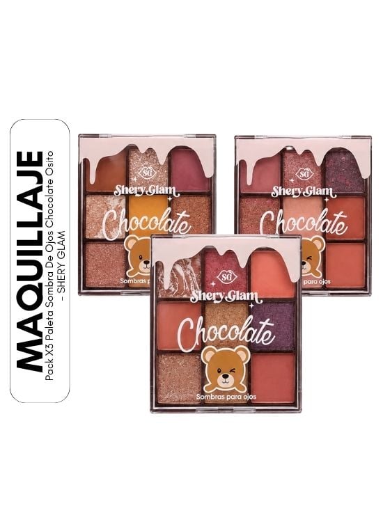 PACK X3 PALETA SOMBRA DE OJOS CHOCOLATE OSITO - SHERY GLAM - 1