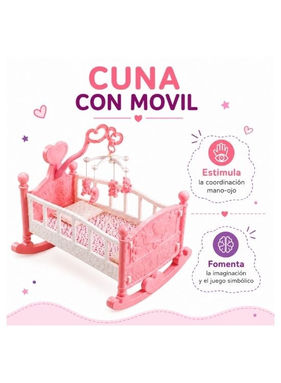JUGUETE DE NIÑA CUNA CON MÓVIL ROSA - 2