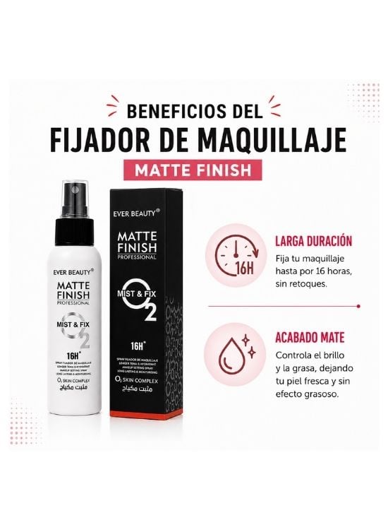 FIJADOR DE MAQUILLAJE MATTE FINISH MIST Y FIX O2 - EVER BEAUTY - 2
