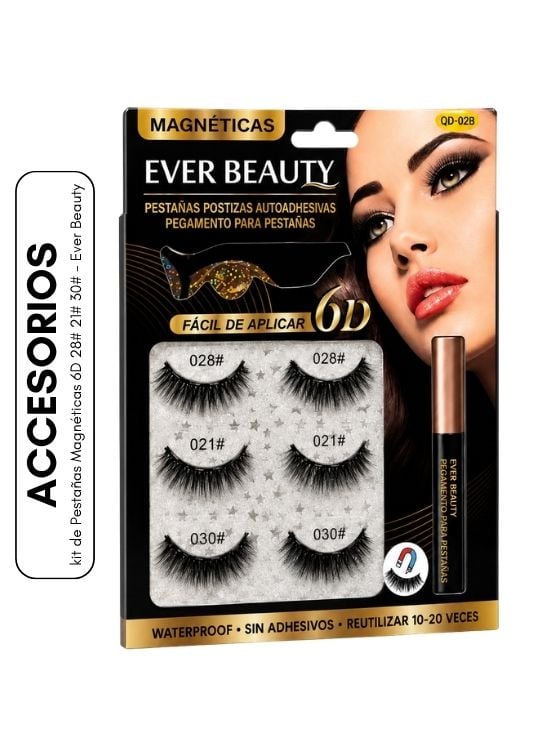 KIT DE PESTAÑAS MAGNÉTICAS 6D 28# 21# 30# - EVER BEAUTY - 1