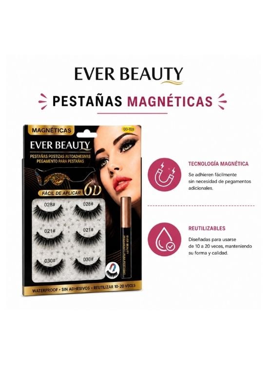 KIT DE PESTAÑAS MAGNÉTICAS 6D 28# 21# 30# - EVER BEAUTY - 2