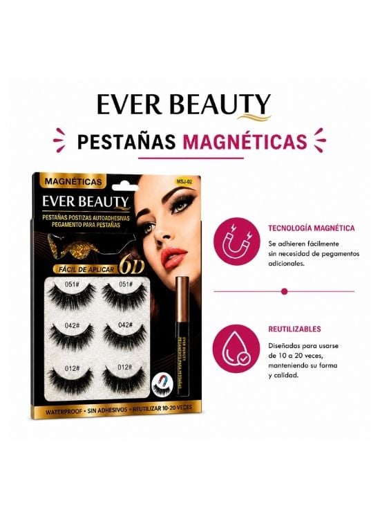 KIT DE PESTAÑAS MAGNÉTICAS 6D 51# 42# 12# - EVER BEAUTY - 2