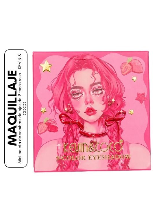 MINI PALETA DE SOMBRAS DE OJOS DE 9 TONOS ROSA - KEVIN Y COCO - 1