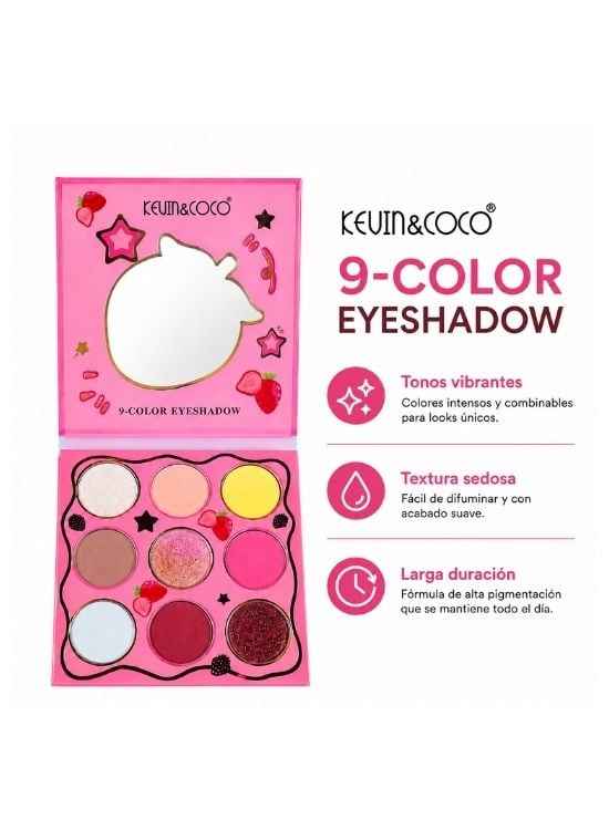 MINI PALETA DE SOMBRAS DE OJOS DE 9 TONOS ROSA - KEVIN Y COCO - 2