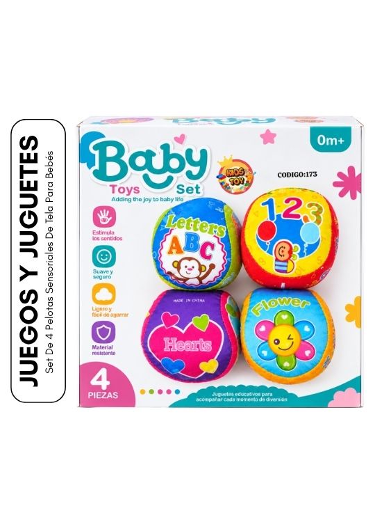 SET DE 4 PELOTAS SENSORIALES DE TELA PARA BEBÉS - 1