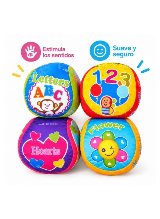 SET DE 4 PELOTAS SENSORIALES DE TELA PARA BEBÉS - 2