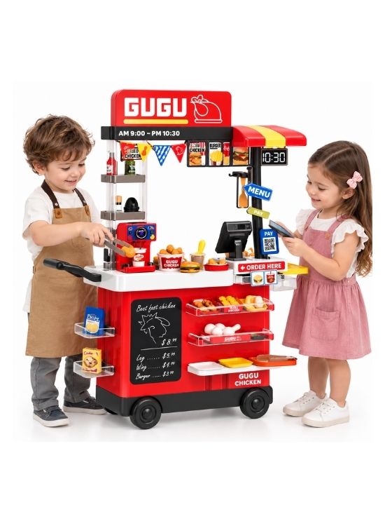 PUESTO DE COMIDA RÁPIDA INFANTIL CON CARRITO Y ACCESORIOS - 3