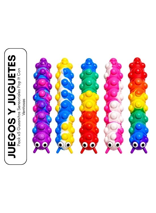 PACK X5 GUSANITOS SENSORIALES POP IT CON VENTOSAS - 1