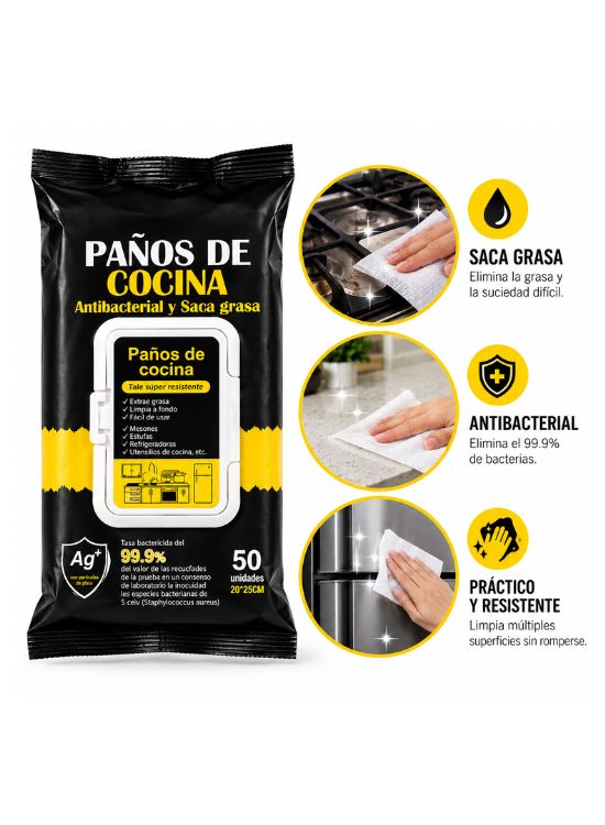 PAÑOS DE COCINA ANTIBACTERIALES Y SACA GRASA - 2