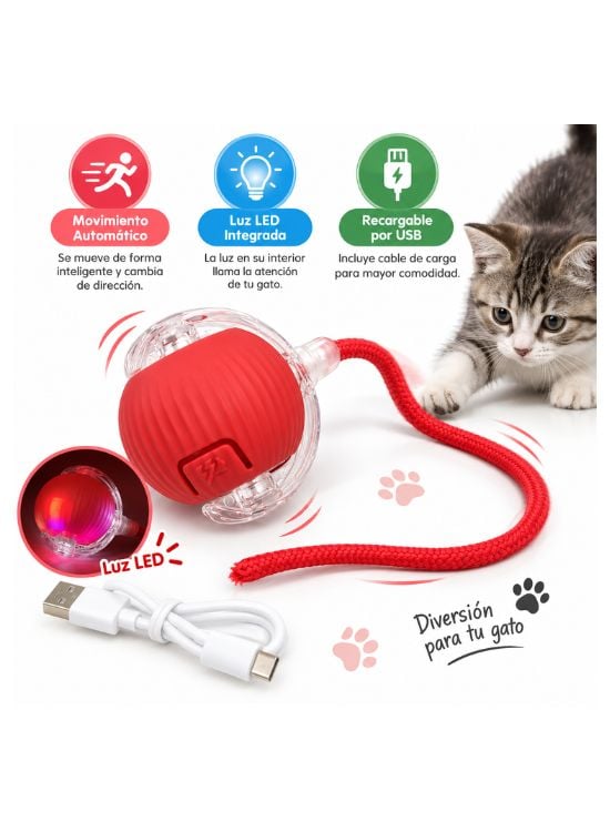 PELOTA INTERACTIVA INTELIGENTE LUZ LED PARA GATOS - 3