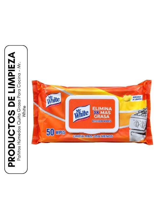 PAÑITOS HÚMEDOS QUITA GRASA PARA COCINA - MR. WHITE - 1
