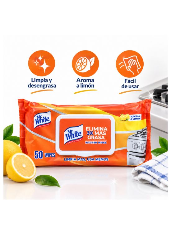 PAÑITOS HÚMEDOS QUITA GRASA PARA COCINA - MR. WHITE - 2