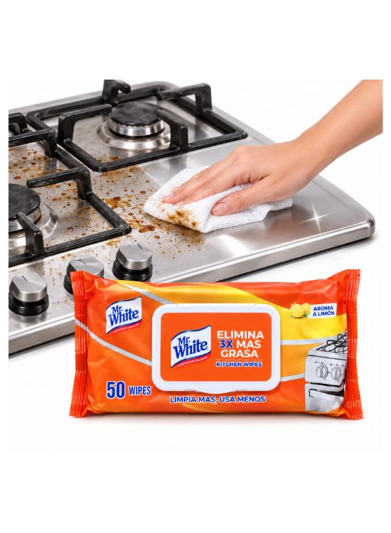 PAÑITOS HÚMEDOS QUITA GRASA PARA COCINA - MR. WHITE - 3