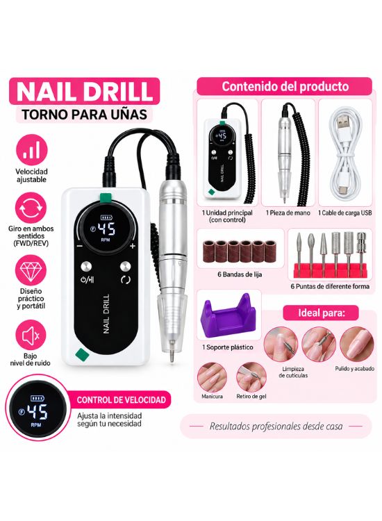 TORNO ELÉCTRICO PORTÁTIL PARA UÑAS CON PANTALLA DIGITAL - 2