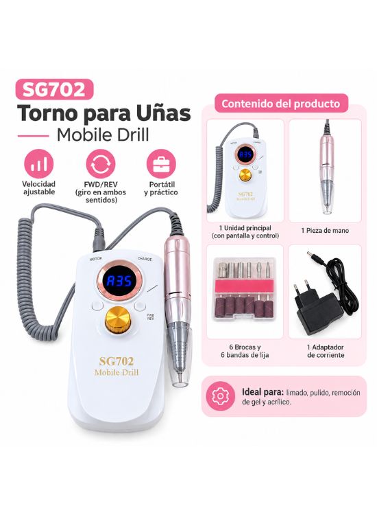 TORNO ELÉCTRICO PROFESIONAL PARA UÑAS SG702 BLANCO - 2