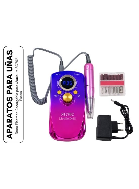 TORNO ELÉCTRICO RECARGABLE PARA MANICURE SG702 FUCSIA - 1