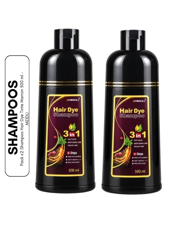 PACK X2 SHAMPOO HAIR DYE TINTE MARRÓN 500 ML - MEIDU - 1