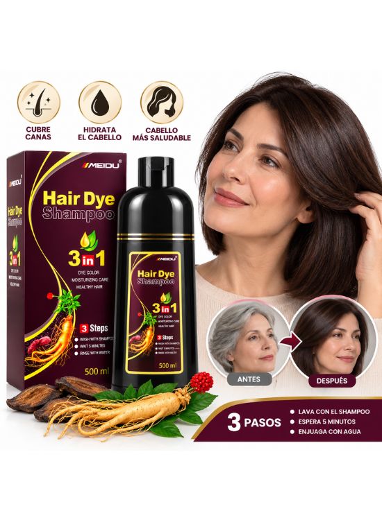 PACK X2 SHAMPOO HAIR DYE TINTE MARRÓN 500 ML - MEIDU - 2