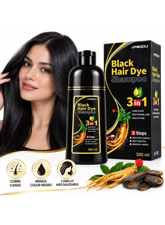 SHAMPOO BLACK HAIR DYE TINTE NEGRO 500 ML - MEIDU - 2