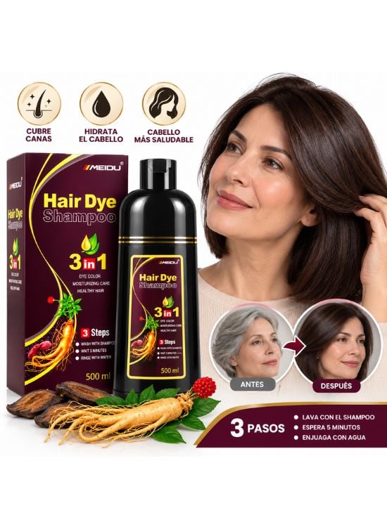 SHAMPOO HAIR DYE TINTE MARRÓN 500 ML - MEIDU - 2