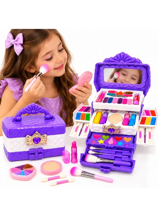 SET MALETÍN DE MAQUILLAJE INFANTIL CON TOCADOR DESPLEGABLE MORADO - 3