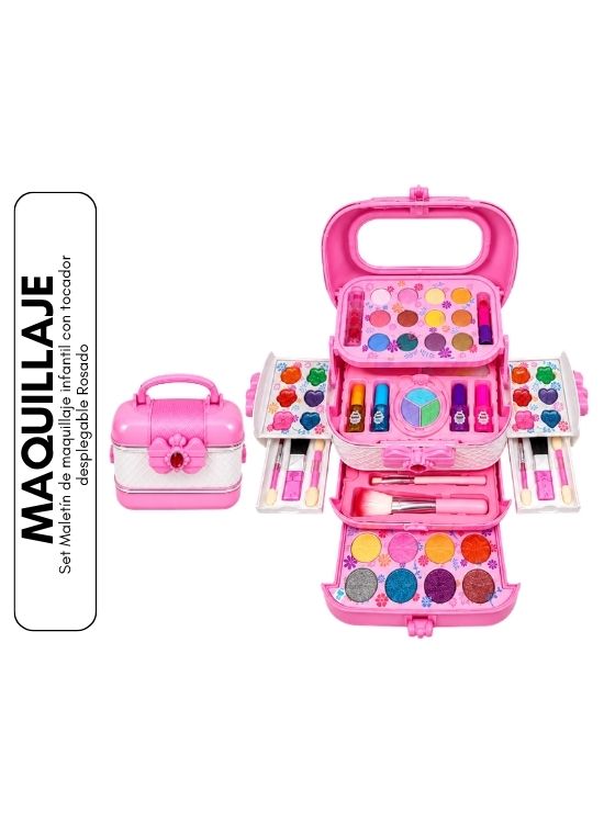 SET MALETÍN DE MAQUILLAJE INFANTIL CON TOCADOR DESPLEGABLE ROSADO - 1