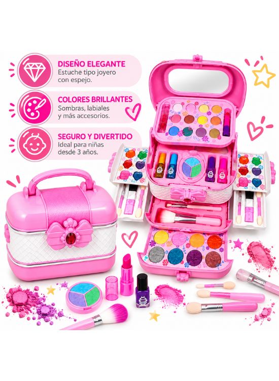 SET MALETÍN DE MAQUILLAJE INFANTIL CON TOCADOR DESPLEGABLE ROSADO - 2