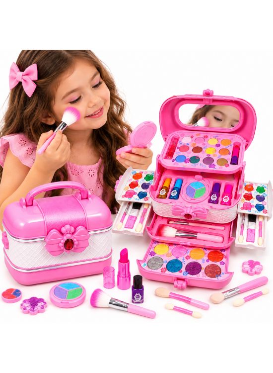SET MALETÍN DE MAQUILLAJE INFANTIL CON TOCADOR DESPLEGABLE ROSADO - 3
