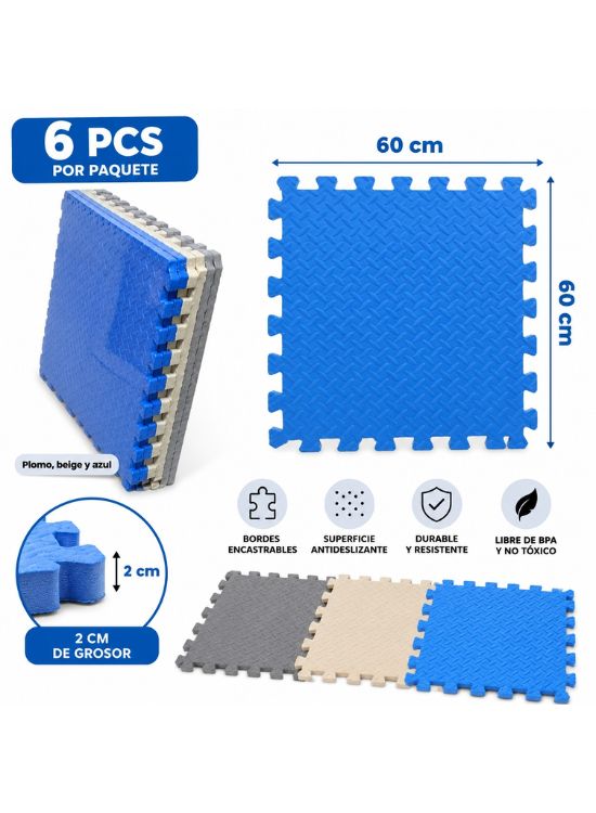 PISOS DIDÁCTICOS PLOMO BEIGE Y AZUL 6 PIEZAS - 2