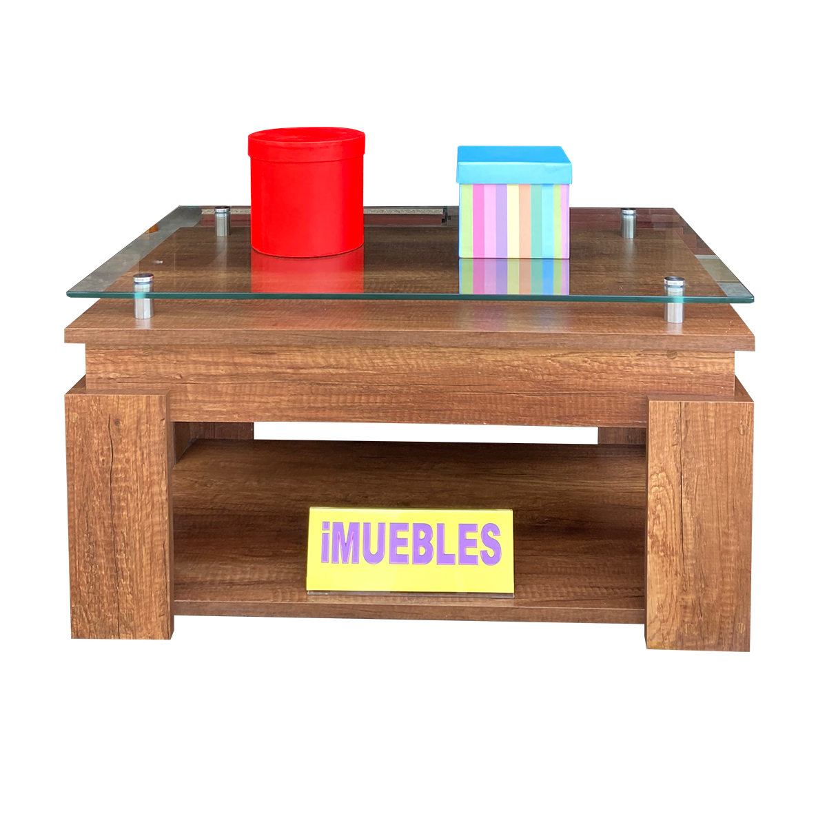 MESA DE CENTRO CON TABLERO DE VIDRIO MODELO GALLO CARAMELO - TEMEL - 1