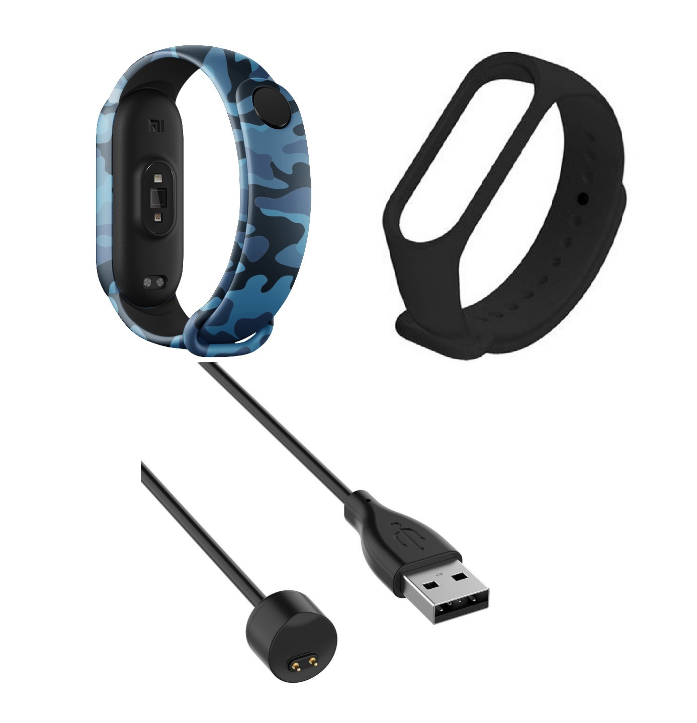 CORREA SILICONA CON CAMUFLADA Y CORREA NEGRA + CARGADOR XIAOMI MI BAND 5, 6 - 1