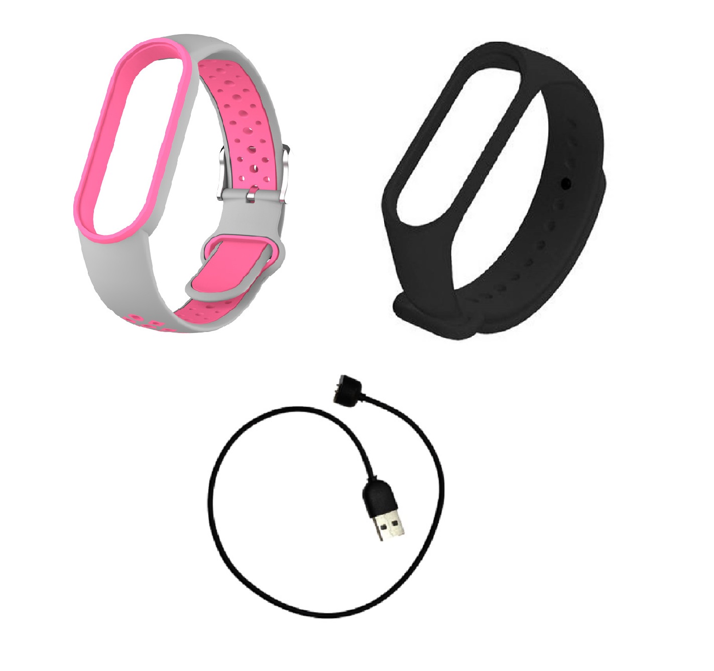 CORREA SILICONA CON HEBILLA  Y CORREA NEGRA + CARGADOR XIAOMI MI BAND 5, 6 - 1
