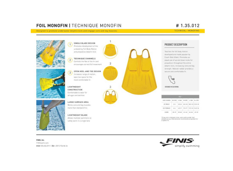 MONOALETA NATACIÓN FINIS AMARILLO LAMINA - 3
