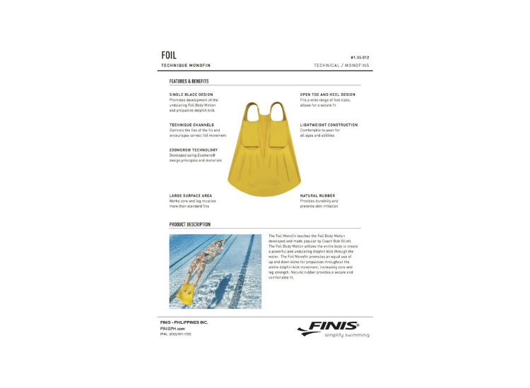 MONOALETA NATACIÓN FINIS AMARILLO LAMINA - 4