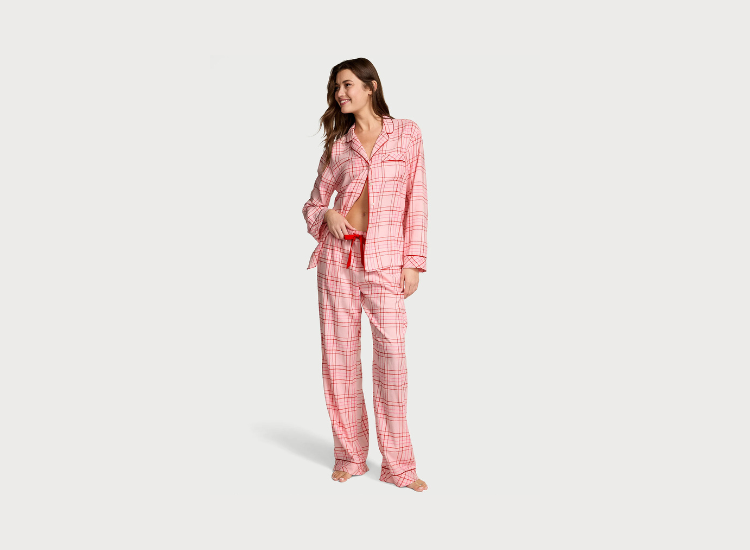 CONJUNTO DE PIJAMA LARGO DE FRANELA ROSADO - 1