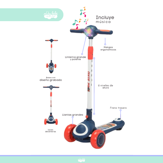 SCOOTER PARA NIÑO MUSICAL CON LUCES - 4