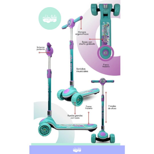 SCOOTER PARA NIÑO CON LUCES Y  BASE CON DISEÑO - 1