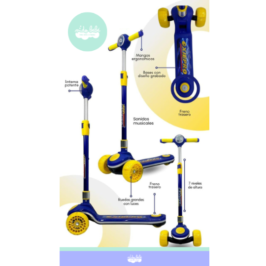 SCOOTER PARA NIÑO CON LUCES Y BASE CON DISEÑO - 1