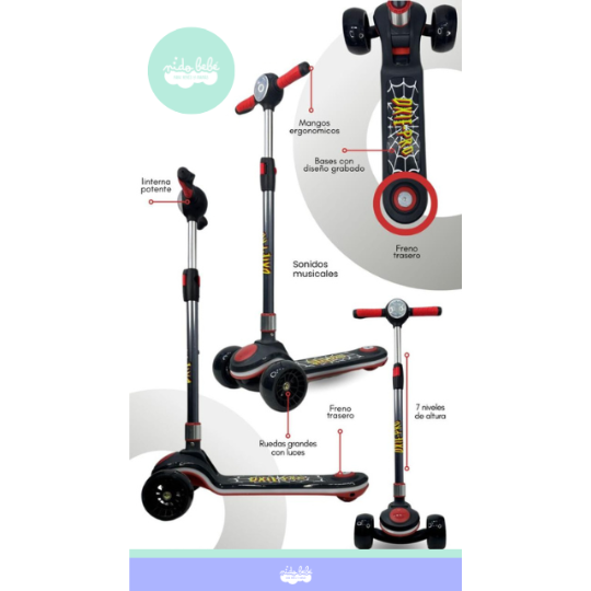 SCOOTER PARA NIÑO CON LUCES Y  BASE CON DISEÑO - 3