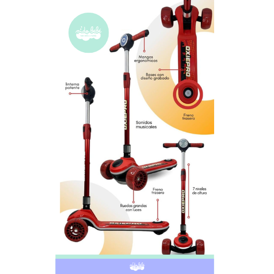 SCOOTER PARA NIÑO CON LUCES Y  BASE CON DISEÑO - 4