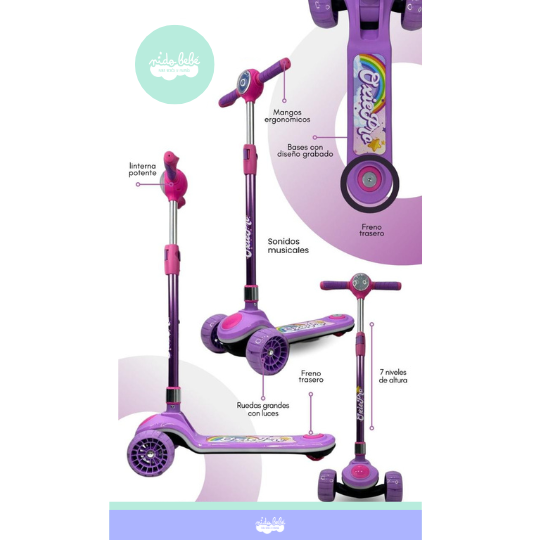 SCOOTER PARA NIÑO CON LUCES Y BASE CON DISEÑO - 5