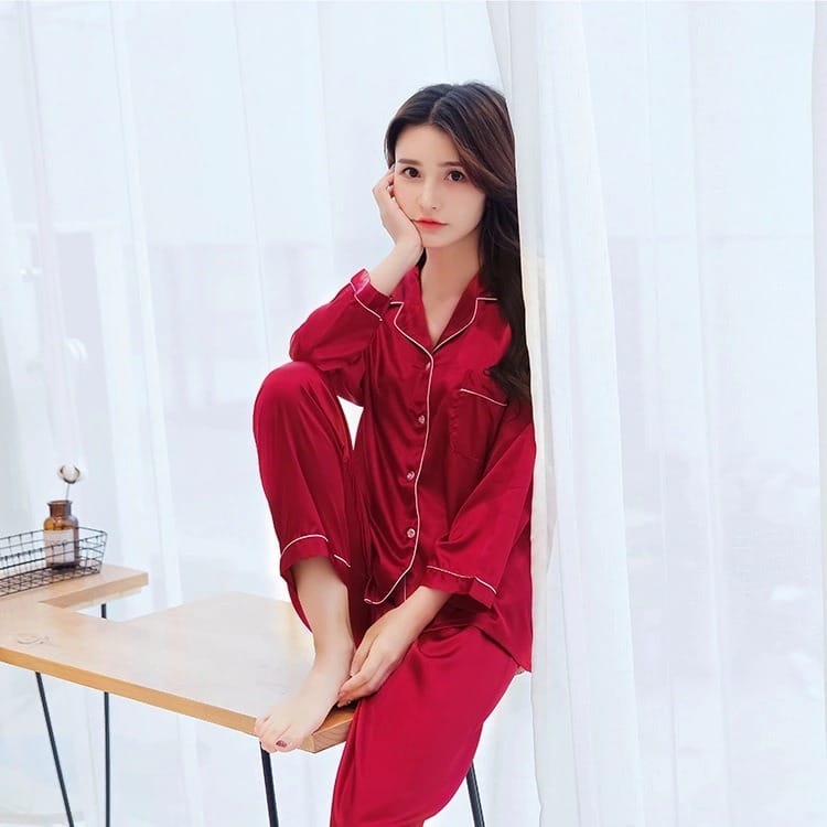 PIJAMA SEDA SATIN MUJER PANTALON MANGA LARGA - 1