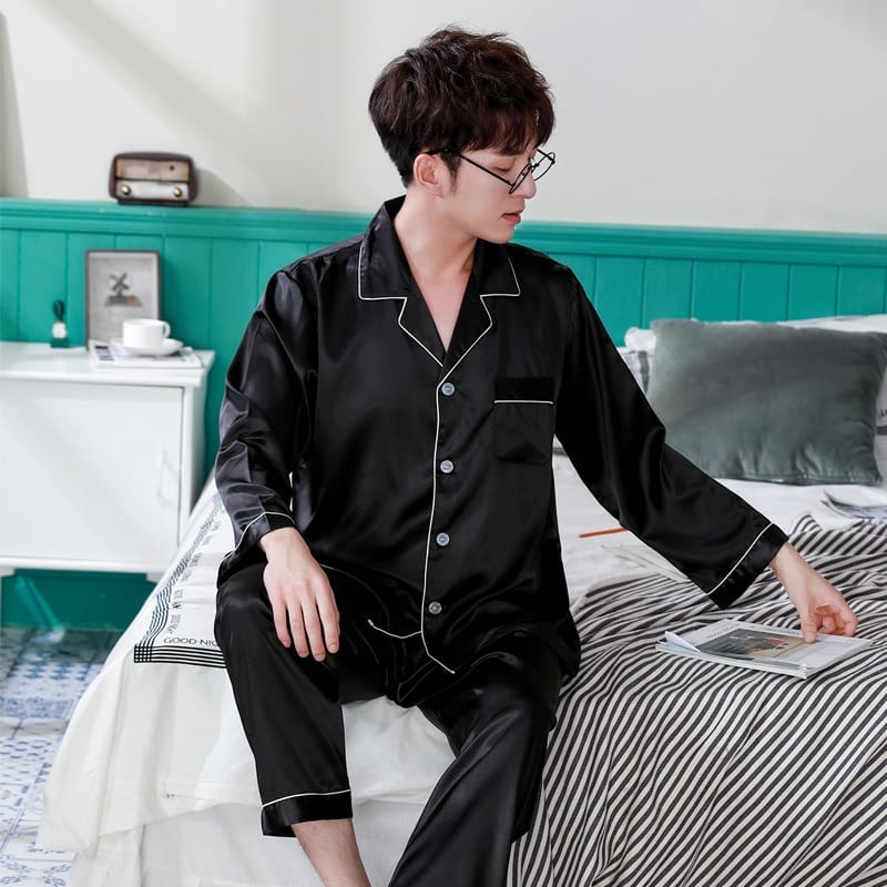 PIJAMA SEDA SATIN VARON PANTALON MANGA LARGA - 1
