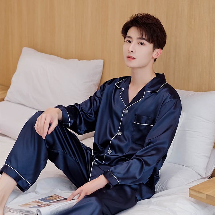 PIJAMA SEDA SATIN VARON PANTALON MANGA LARGA - 2