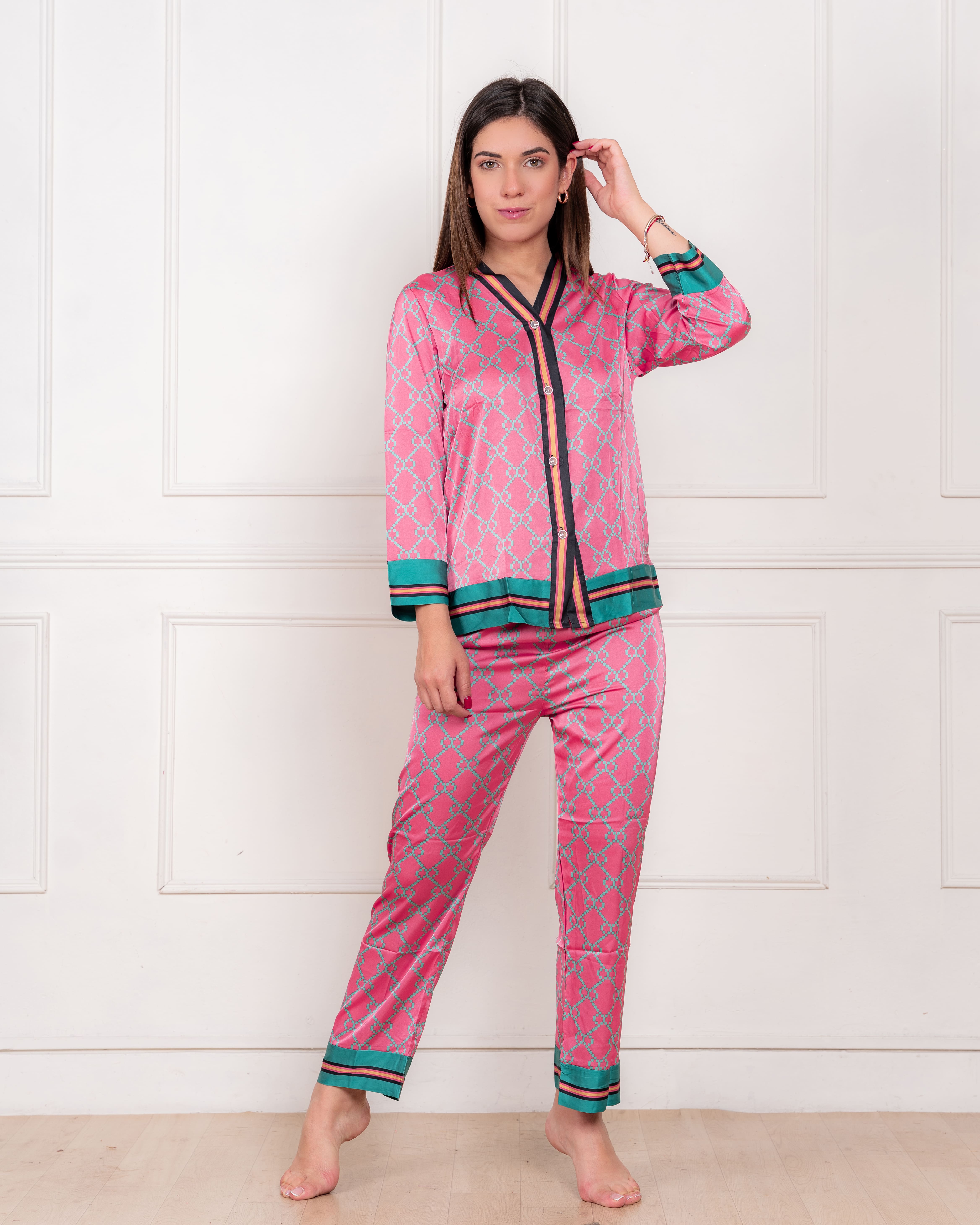 PIJAMA SATIN MUJER EXCLUSIVO CHICLE - 1