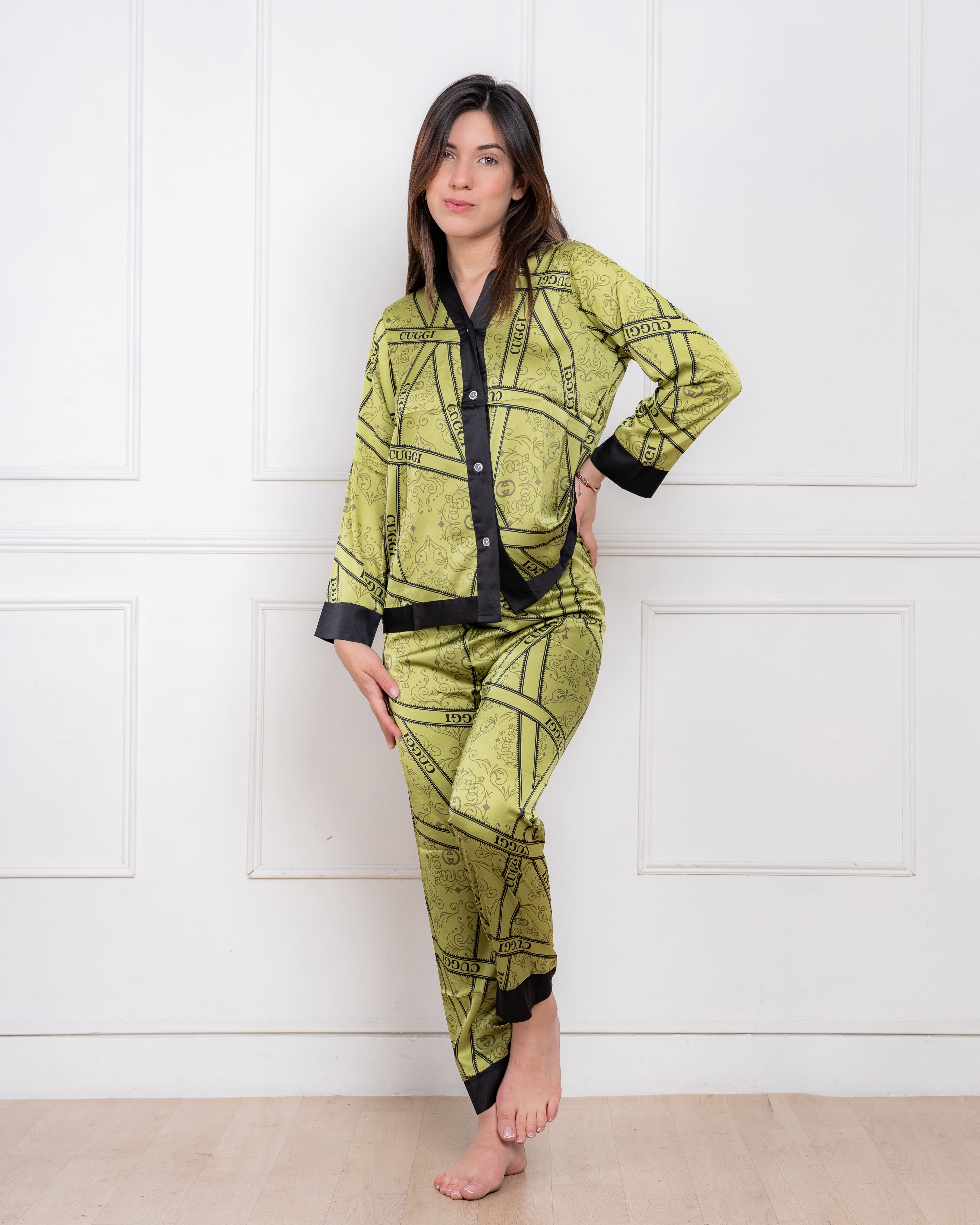 PIJAMA SATIN MUJER EXCLUSIVO GUCI VERDE - 1