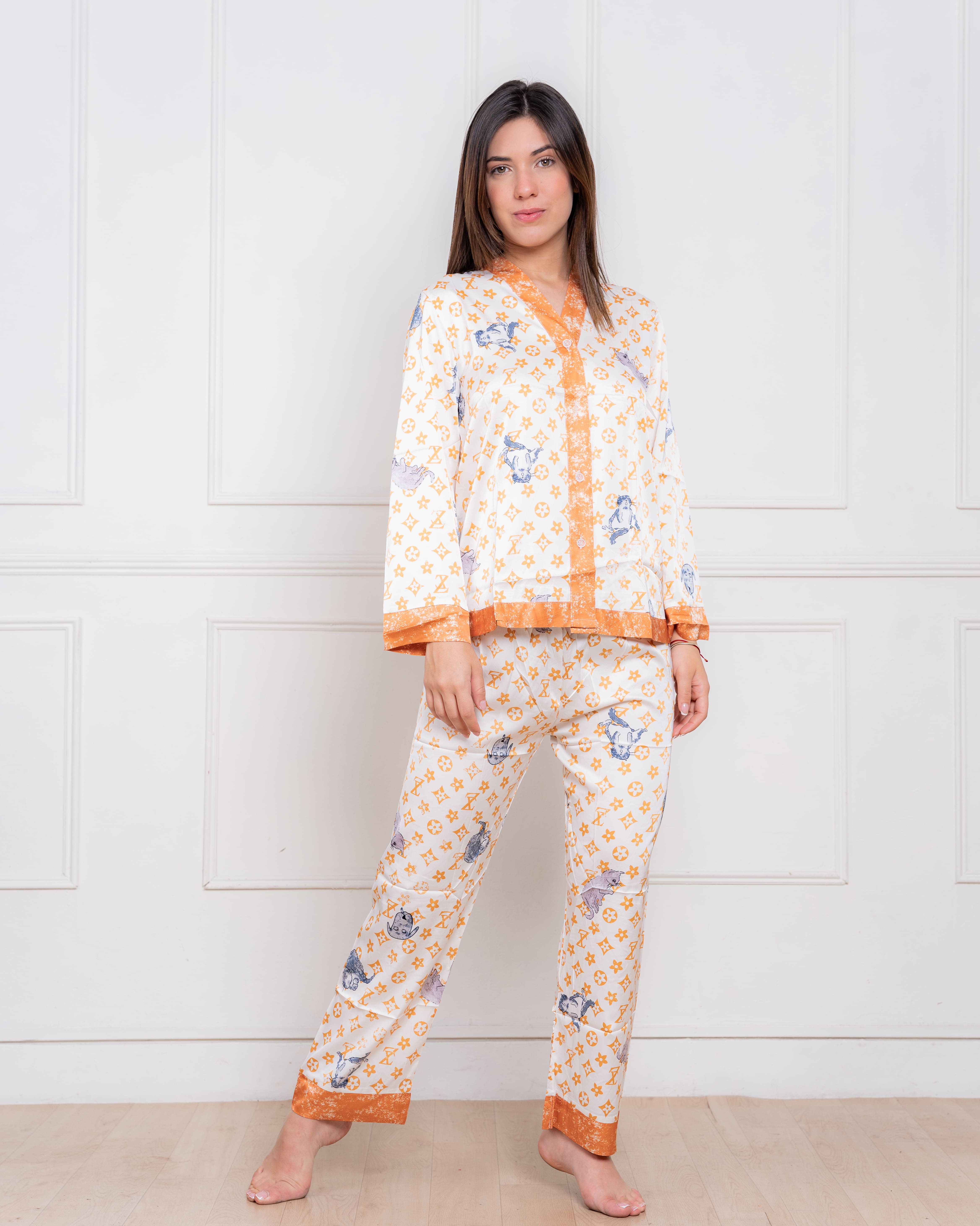 PIJAMA  SATIN MUJER EXCLUSIVO  LV NARANJA - 2