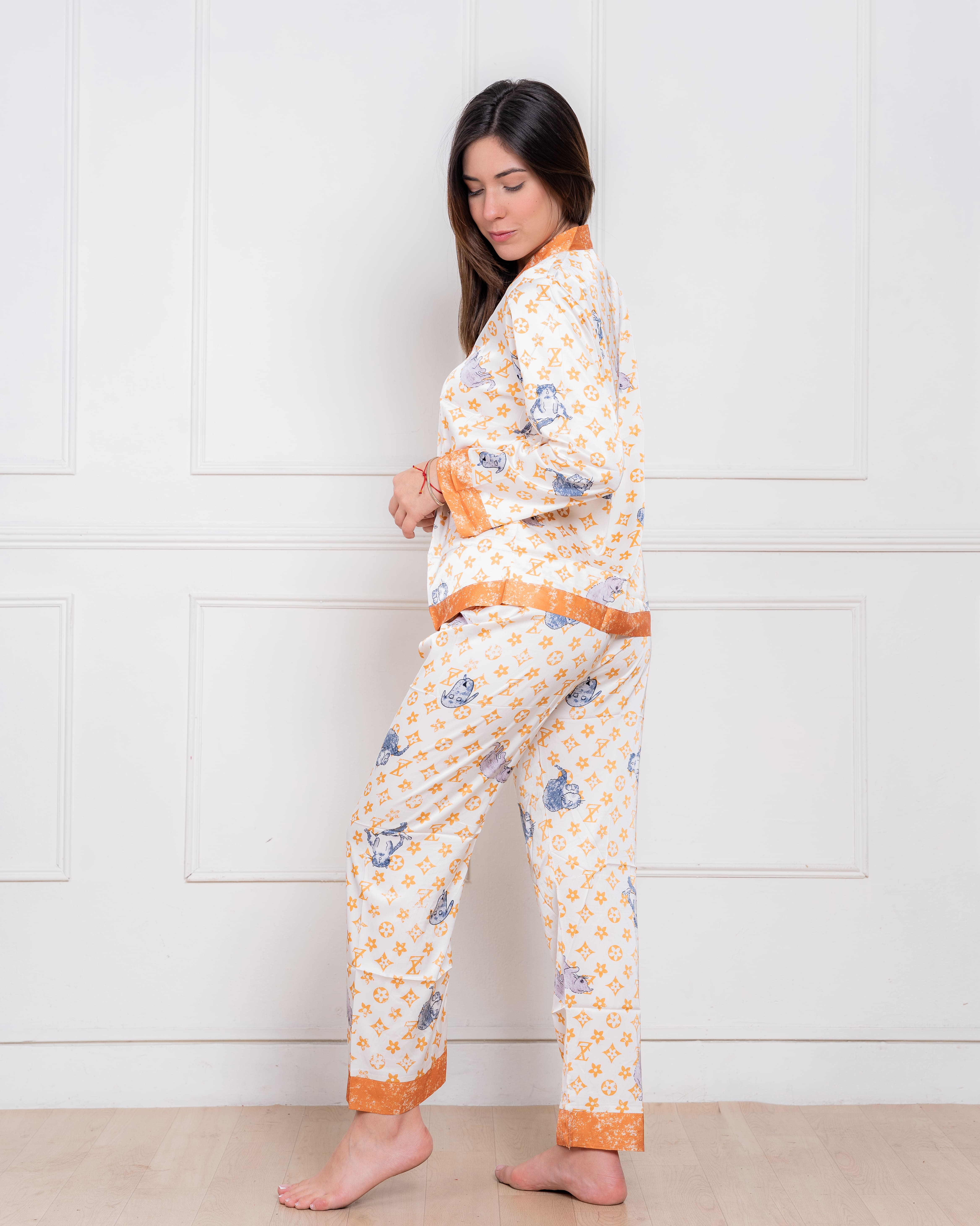 PIJAMA  SATIN MUJER EXCLUSIVO  LV NARANJA - 4